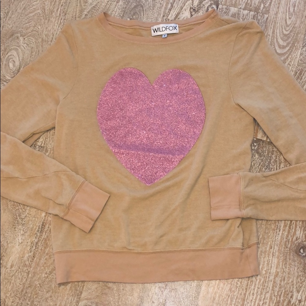 Wildfow tan pink glitter heart sweatshirt small